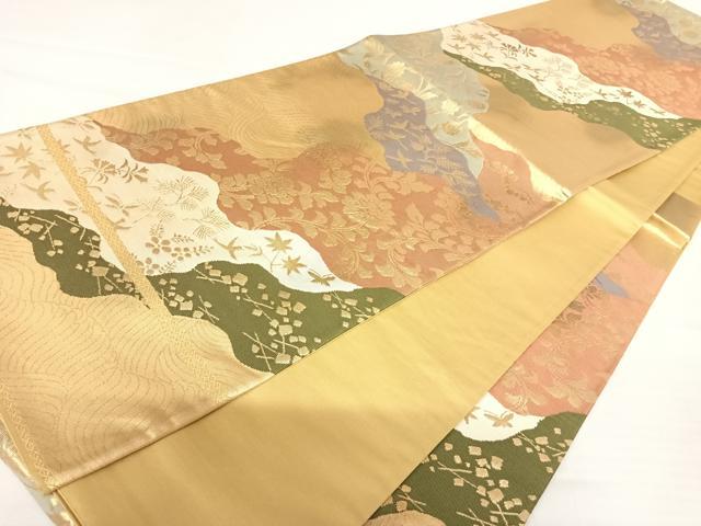 平和屋着物◎六通柄袋帯　道長更紗花鳥文　金糸　正絹　逸品　AABA2180yx