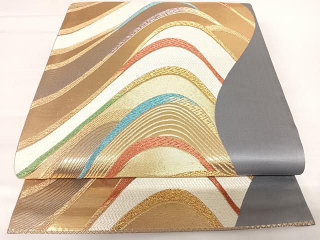 平和屋着物◎六通柄袋帯　唐織　立波文　金糸　正絹　逸品　AABA2183yx