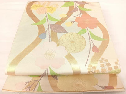 平和屋着物◎全通柄袋帯　立涌花文　金銀糸　正絹　逸品　AABA2186yx