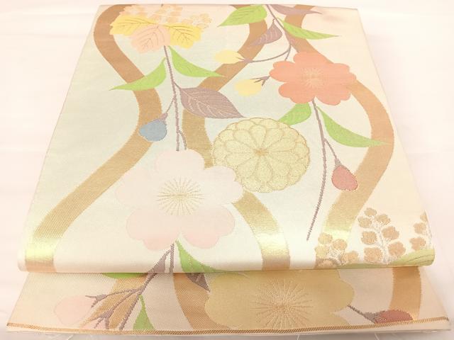 平和屋着物◎全通柄袋帯　立涌花文　金銀糸　正絹　逸品　AABA2186yx