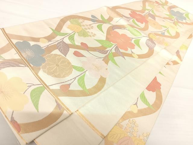 平和屋着物◎全通柄袋帯　立涌花文　金銀糸　正絹　逸品　AABA2186yx