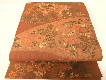 平和屋着物◎山喜織物謹製　萬葉　紹巴　全通柄袋帯　花鳥文　正絹　逸品　AABA2197yx