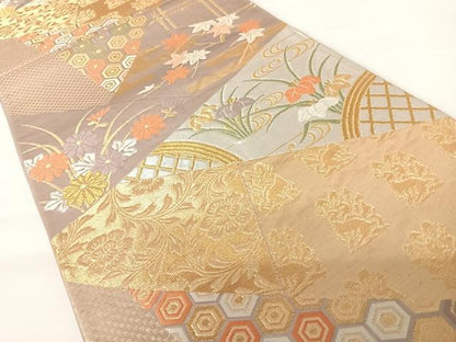 平和屋着物◎六通柄袋帯　唐織　名物裂　金銀糸　正絹　逸品　AABA2199yx