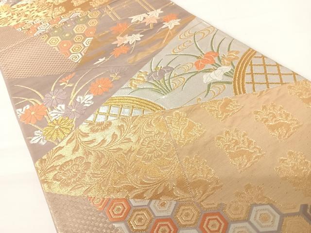 平和屋着物◎六通柄袋帯　唐織　名物裂　金銀糸　正絹　逸品　AABA2199yx