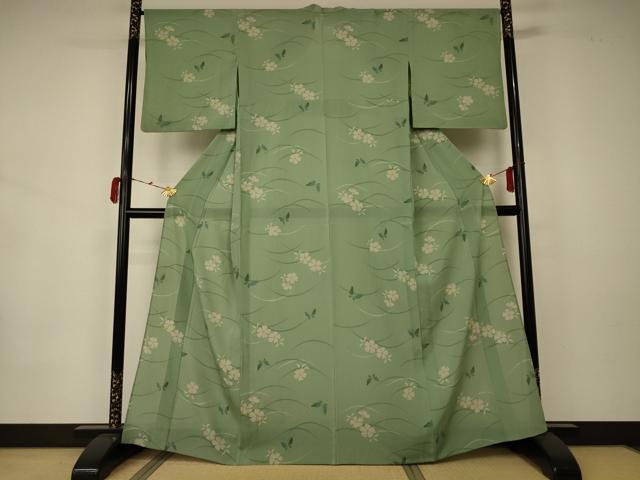 平和屋着物＊夏物 小紋 絽 花蝶文 洗える着物 AABA2276jd