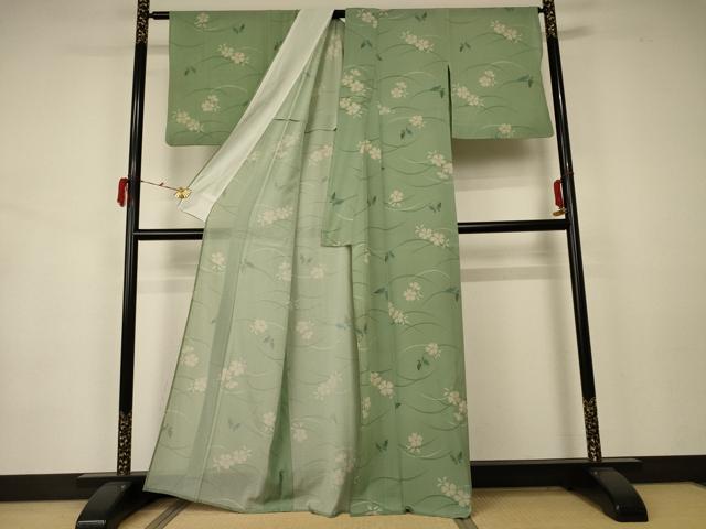 平和屋着物＊夏物 小紋 絽 花蝶文 洗える着物 AABA2276jd
