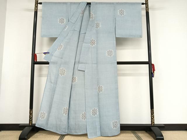 平和屋着物＊夏物 本場小千谷ちぢみ 亀甲花文 麻 逸品 AABA2484np