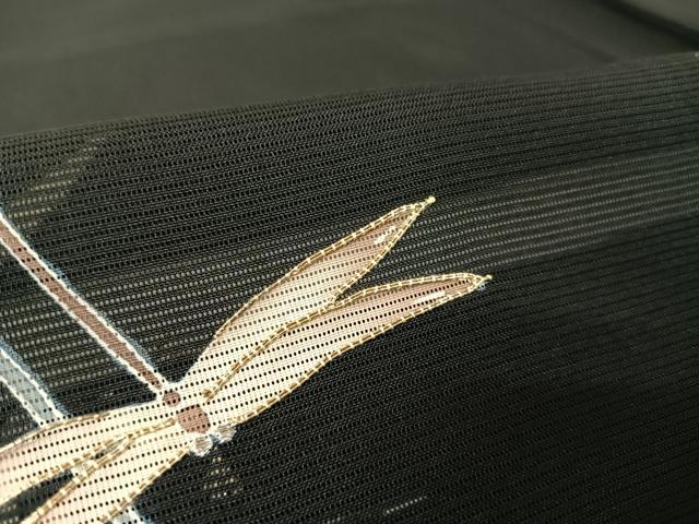 平和屋着物＊夏物 訪問着 絽 駒刺繍 流水 蜻蛉 とんぼ 黒地 金糸 正絹 逸品 AABA2485np