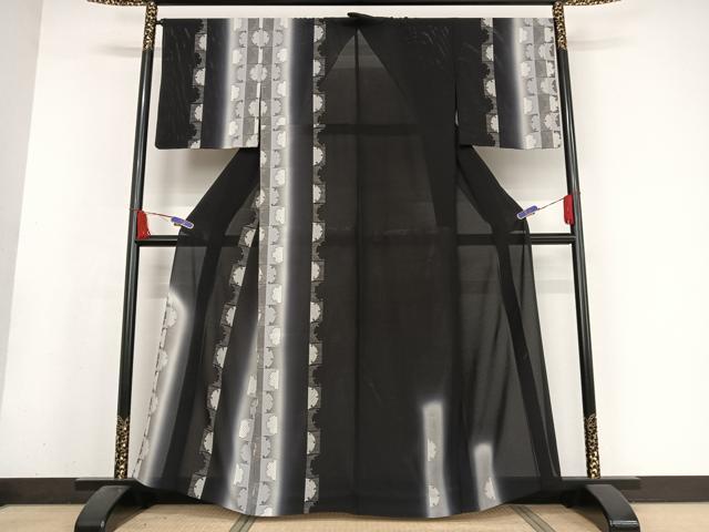 平和屋着物＊夏物 訪問着 絽 雪輪 暈し染め 黒地 正絹 逸品 AABA2490np