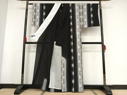 平和屋着物＊夏物 訪問着 絽 雪輪 暈し染め 黒地 正絹 逸品 AABA2490np
