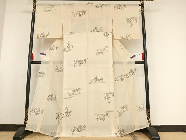 平和屋着物＊夏物 小紋 紗紬 鳥獣戯画 正絹 逸品 AABA2496np