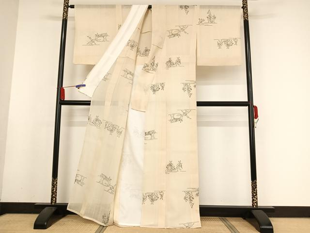 平和屋着物＊夏物 小紋 紗紬 鳥獣戯画 正絹 逸品 AABA2496np