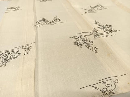 平和屋着物＊夏物 小紋 紗紬 鳥獣戯画 正絹 逸品 AABA2496np