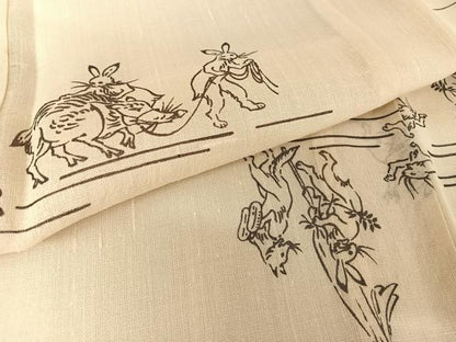 平和屋着物＊夏物 小紋 紗紬 鳥獣戯画 正絹 逸品 AABA2496np