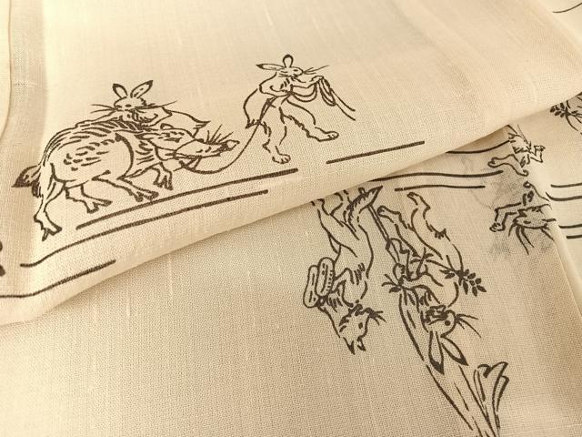 平和屋着物＊夏物 小紋 紗紬 鳥獣戯画 正絹 逸品 AABA2496np