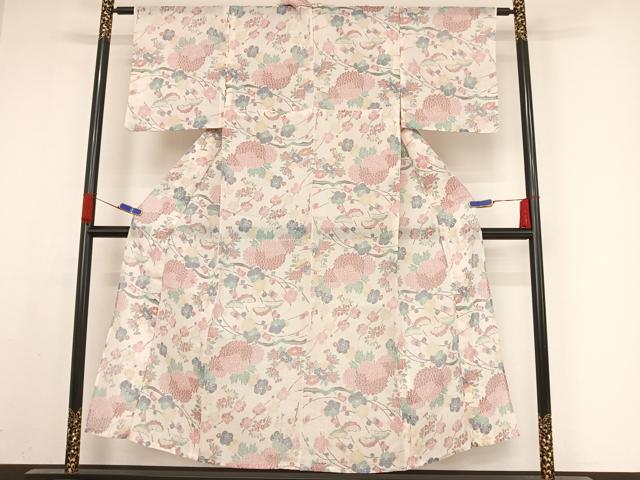 平和屋着物＊夏物 本場小千谷ちぢみ 草花文 麻 逸品 AABA2503np