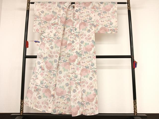 平和屋着物＊夏物 本場小千谷ちぢみ 草花文 麻 逸品 AABA2503np