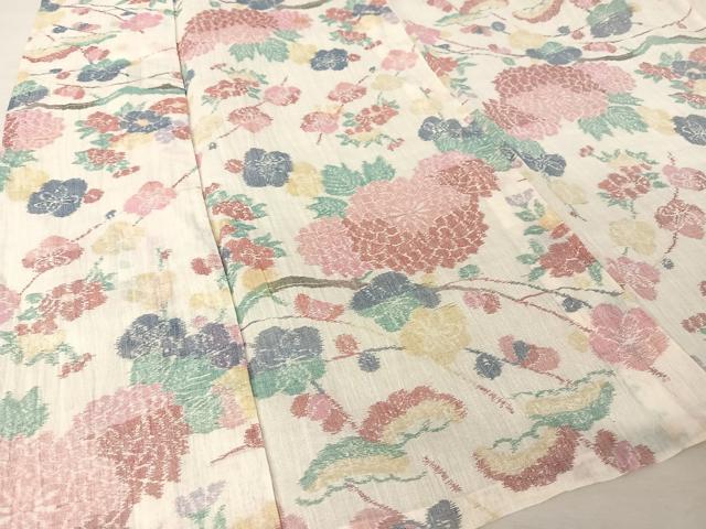 平和屋着物＊夏物 本場小千谷ちぢみ 草花文 麻 逸品 AABA2503np