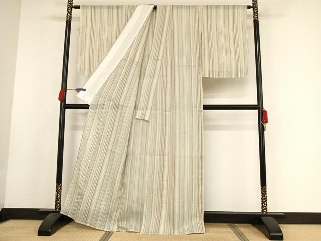 平和屋着物＊夏物 本場小千谷ちぢみ 縞 反端付き 麻 逸品 AABA2505np