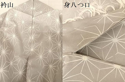 平和屋着物＊夏物 石川県指定無形文化財 夏牛首紬 白山工房 手織 麻の葉文様 証紙付き 正絹 逸品 AABA2506np