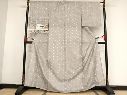 平和屋着物＊夏物 石川県指定無形文化財 夏牛首紬 白山工房 手織 麻の葉文様 証紙付き 正絹 逸品 AABA2506np