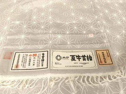 平和屋着物＊夏物 石川県指定無形文化財 夏牛首紬 白山工房 手織 麻の葉文様 証紙付き 正絹 逸品 AABA2506np