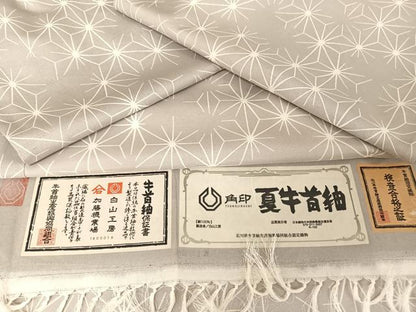 平和屋着物＊夏物 石川県指定無形文化財 夏牛首紬 白山工房 手織 麻の葉文様 証紙付き 正絹 逸品 AABA2506np