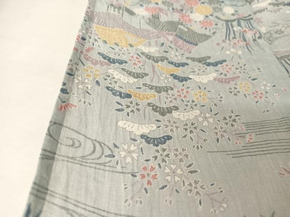 平和屋着物＊夏物 小千谷ちぢみ 風景草花文 麻 逸品 未使用 AABA2508np