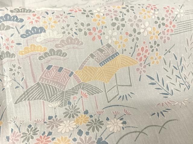 平和屋着物＊夏物 小千谷ちぢみ 風景草花文 麻 逸品 未使用 AABA2508np