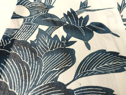 平和屋着物＊夏物 小紋 藍 流水草花文 麻 逸品 AABA2509np