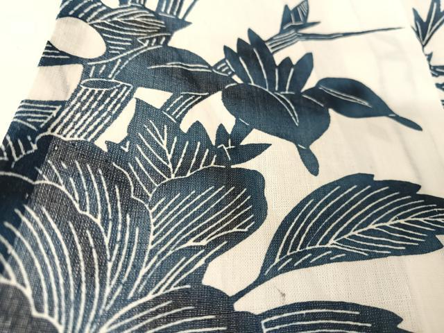 平和屋着物＊夏物 小紋 藍 流水草花文 麻 逸品 AABA2509np