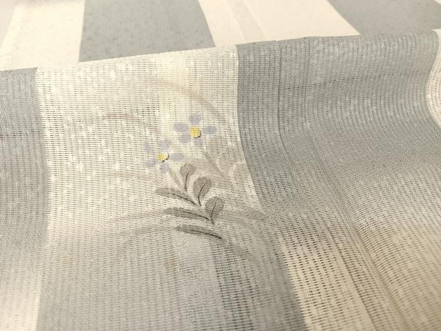平和屋着物＊夏物 小紋 縦絽 手描き 草花文 三越扱い 正絹 逸品 AABA2511np