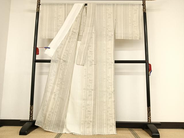 平和屋着物＊夏物 結城紬 夏結城 100亀甲 笹竹文 正絹 逸品 AABA2512np