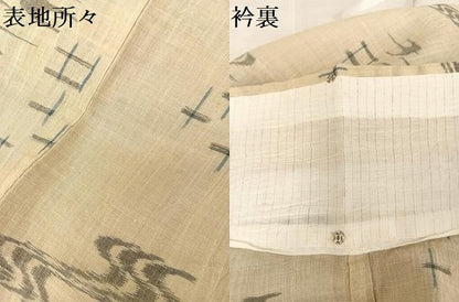 平和屋着物＊夏物　近江上布　琉球絣文様　反端付き　麻　逸品　AABA2516np