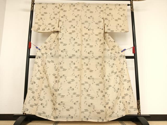 平和屋着物＊夏物　近江上布　琉球絣文様　反端付き　麻　逸品　AABA2516np