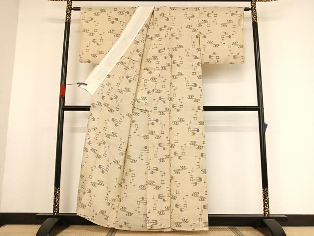 平和屋着物＊夏物　近江上布　琉球絣文様　反端付き　麻　逸品　AABA2516np