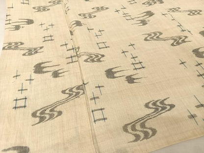平和屋着物＊夏物　近江上布　琉球絣文様　反端付き　麻　逸品　AABA2516np