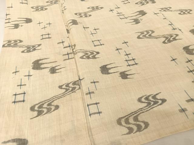 平和屋着物＊夏物　近江上布　琉球絣文様　反端付き　麻　逸品　AABA2516np
