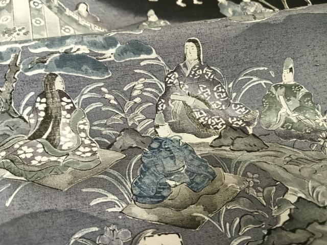 平和屋着物●創業明治元年、京の老舗【小糸染芸】　小糸敏夫　訪問着　紬地　京風俗絵巻　黒地　正絹　逸品　AABA2520np