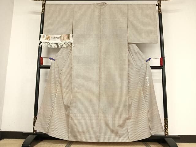 平和屋着物●二代目 川村久太郎 石川県指定無形文化財 牛首紬 白山工房 手織り 訪問着 縞 証紙付き 正絹 逸品 AABA2523np