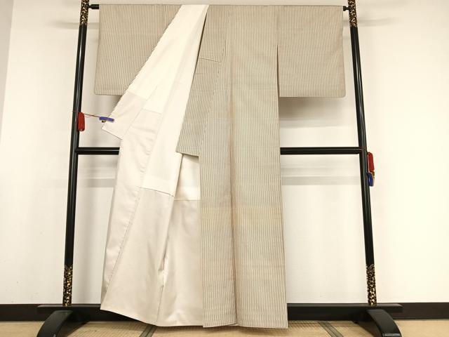 平和屋着物●二代目 川村久太郎 石川県指定無形文化財 牛首紬 白山工房 手織り 訪問着 縞 証紙付き 正絹 逸品 AABA2523np