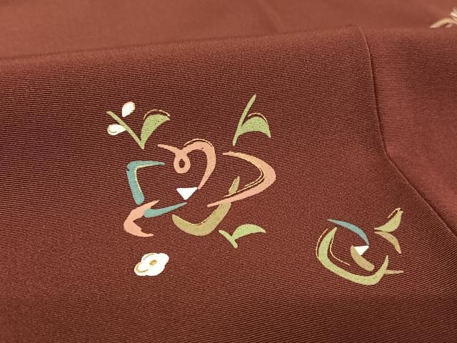 平和屋着物●上質な小紋 枝花文 海老茶色 金彩 正絹 逸品 AABA2524np