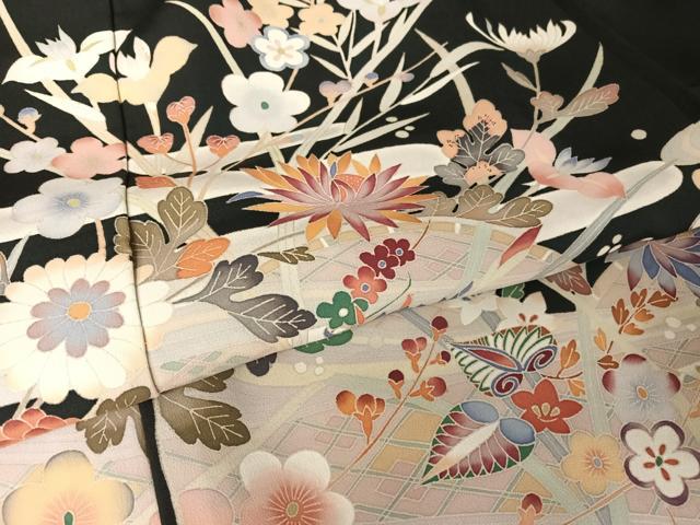 平和屋着物●人間国宝　本加賀友禅作家　二塚長生　黒留袖　草花文　仮絵羽　正絹　逸品　未使用　AABA2532np