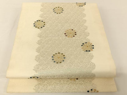 平和屋着物＊夏物 九寸開き名古屋帯 舞花文 金糸 正絹 逸品 AABA2539np