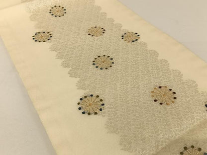 平和屋着物＊夏物 九寸開き名古屋帯 舞花文 金糸 正絹 逸品 AABA2539np