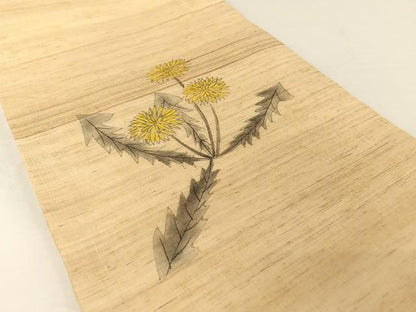 平和屋着物＊夏物 九寸開き名古屋帯 手描き たんぽぽ 麻 AABA2540np