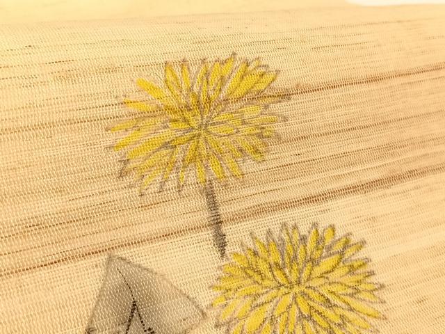 平和屋着物＊夏物 九寸開き名古屋帯 手描き たんぽぽ 麻 AABA2540np