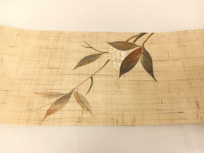 平和屋着物＊夏物 九寸名古屋帯 手描き 枝花文 麻 AABA2541np