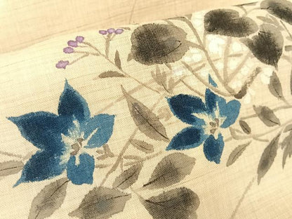 平和屋着物＊夏物 九寸名古屋帯 作家物 手描き 草花文 麻 AABA2543np
