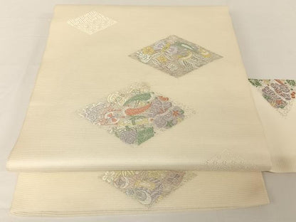 平和屋着物＊夏物 九寸名古屋帯 唐織 菱吉祥文 正絹 逸品 AABA2545np